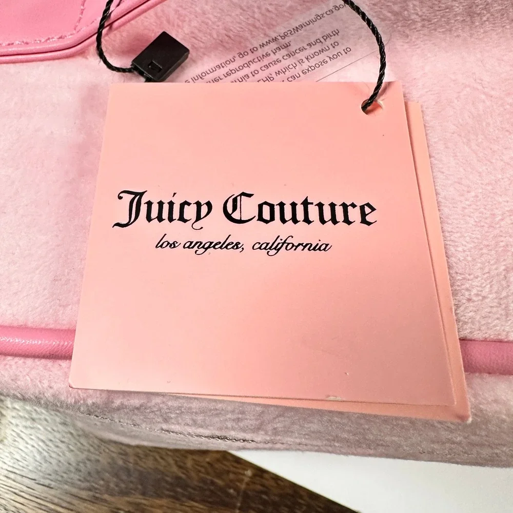 Juicy Couture Pink Velour Train Case Makeup Bag Scottie Dog Crest Rhinestone NWT